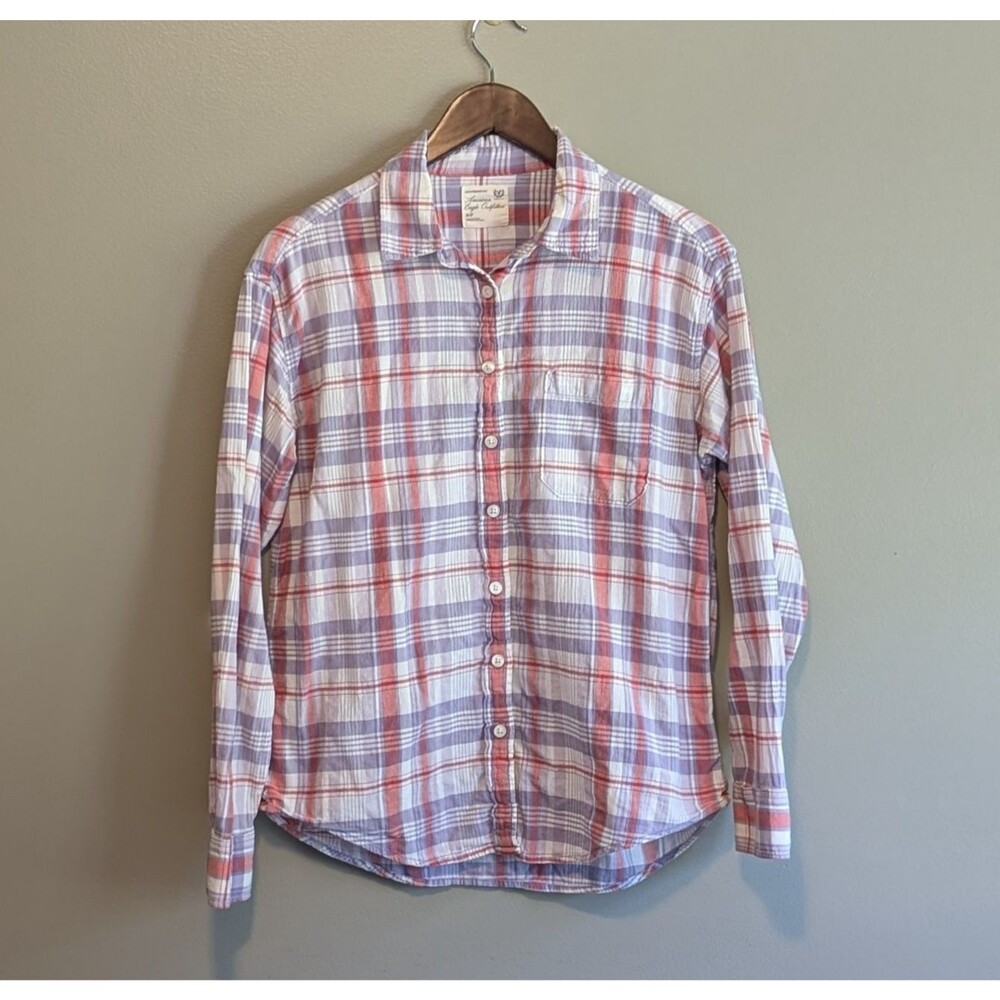 American Eagle Womens Small AE Plaid Shirt Boyfriend Fit Western Button Down Top